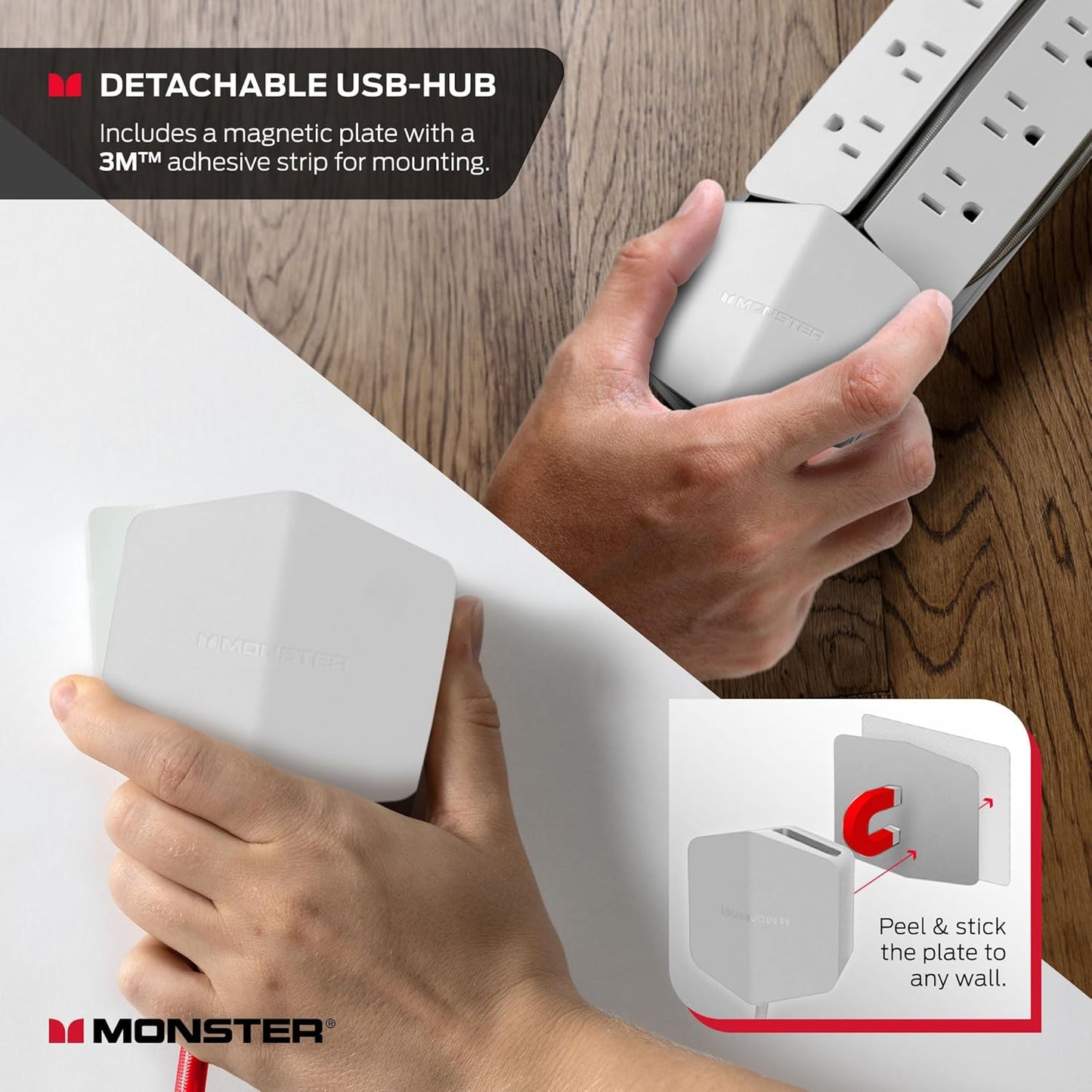 Power Center Vertex Surge Protector With Detachable Power Strip - 6 AC Outlets, 2 USB-A Ports & 1 USB-C Port