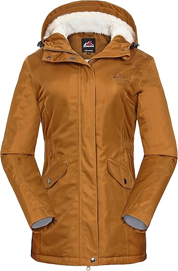 Women's Waterproof & Windproof Ski Hooded Jacket Winter Fleece Parka Rain Coats for Hiking Size XL