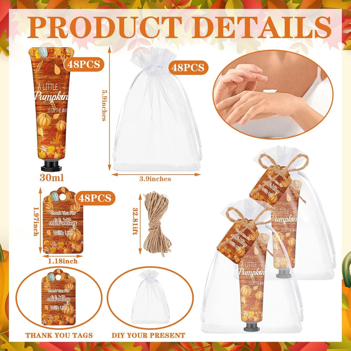 48 Sets Fall Hand Cream Bulk A Little Pumpkin Baby Shower Hand Cream Gifts Baby Shower Party Favors for Guests Travel Size Lotion for Autumn Thanksgiving Party Supplies(Little Pumpkin)
