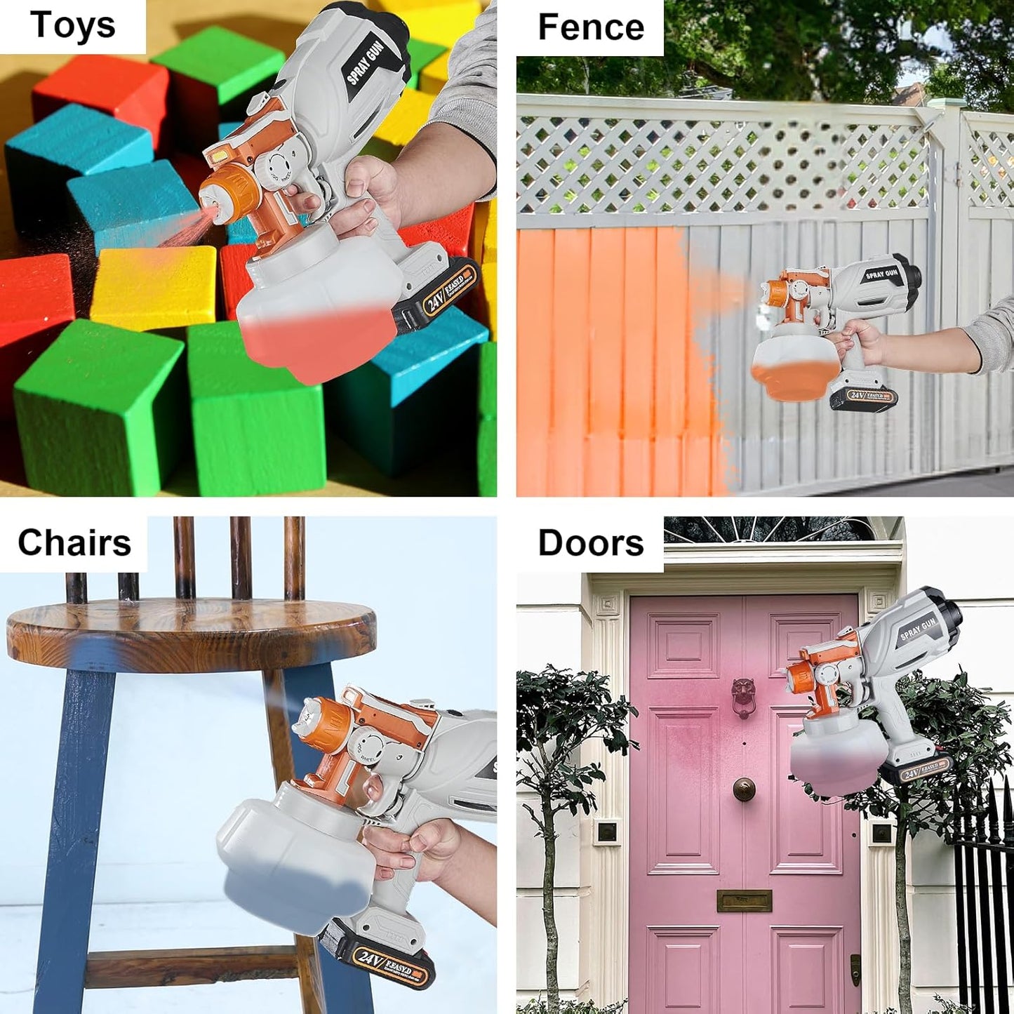 Cordless Paint Sprayer with 24V 2.0Ah Batteries, HVLP Paint Sprayer Gun with 800ml Container,600W High Power Paint Sprayer for Furniture, Cabinets, Fence, Walls, Door, Garden Chairs