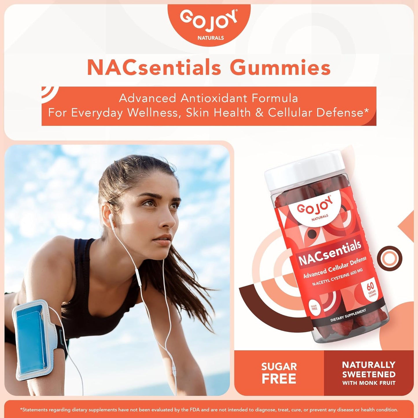 GOJOY 7-in-1 Sugar-Free NAC Gummies – NACsentials 600mg N-Acetyl Cysteine with Vitamin C, ALA, Quercetin & Astaxanthin – Antioxidant & Liver Detox Support – Vegan & Keto-Friendly – 60 Gummies