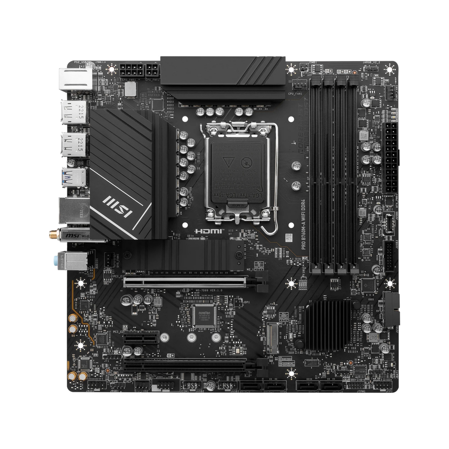 MSI PRO B760M-A WIFI DDR4 LGA 1700 (Intel 12th&13th Gen) SATA 6Gb/s Micro ATX Motherboard,WiFi 6,Intel,2.5Gb LAN