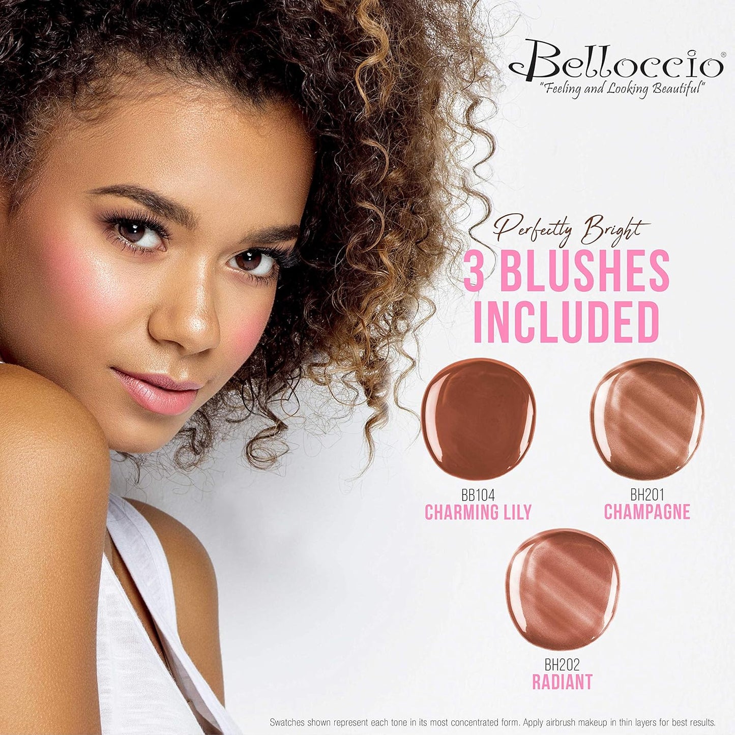 Belloccio Professional Beauty Deluxe Airbrush Cosmetic Makeup System with 4 Medium Shades of Foundation in 1/2 oz Bottles - Kit includes Blush, Bronzer and Highlighters