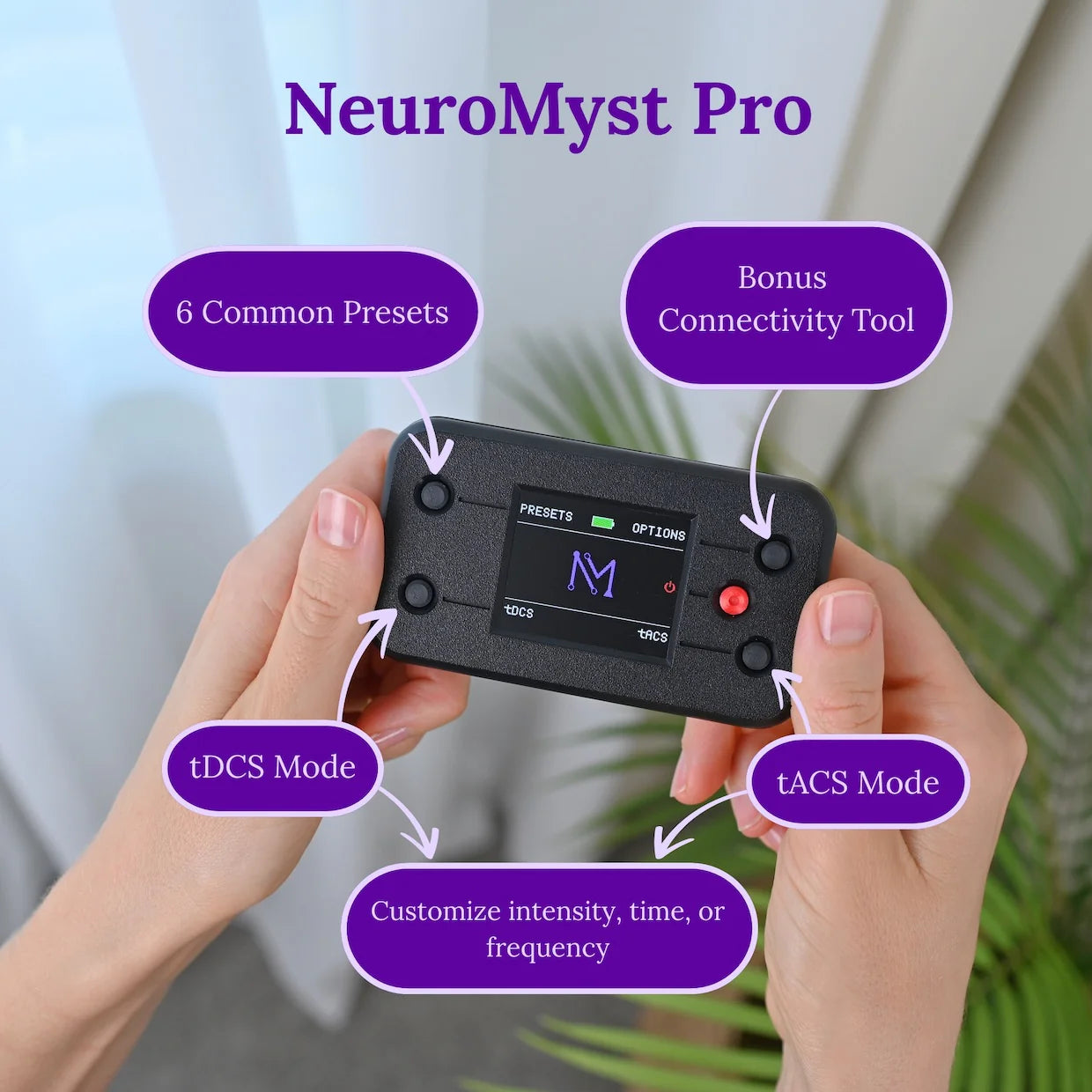 NeuroMyst Pro tDCS Device Kit – Dual DC + AC Modes, Broad Dose (4 mA), Rechargeable,