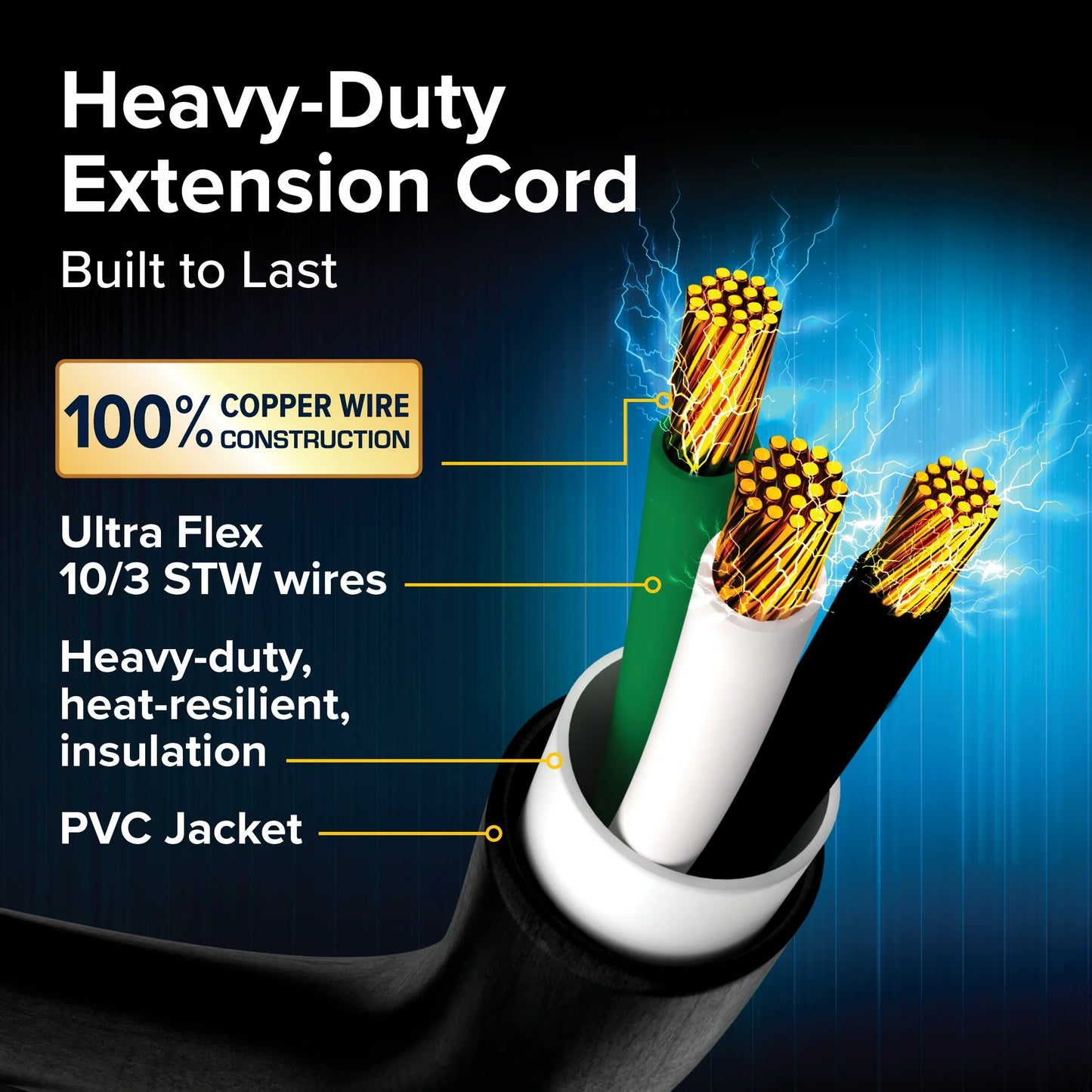 Camco Power Grip 50-Foot 30-Amp EV RV Extension Cord - Copper Wire, Black and Yellow (55197)