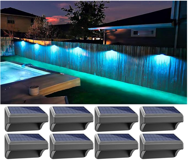 APONUO Solar Fence Lights, Fence Lights with Warm White, Cool White and RGB, LED Lights for Fence, Solar Lights Outdoor Waterproof for Patio, Yard, Garden, Pool, Deck Railing, Wall, Step (6Pack)