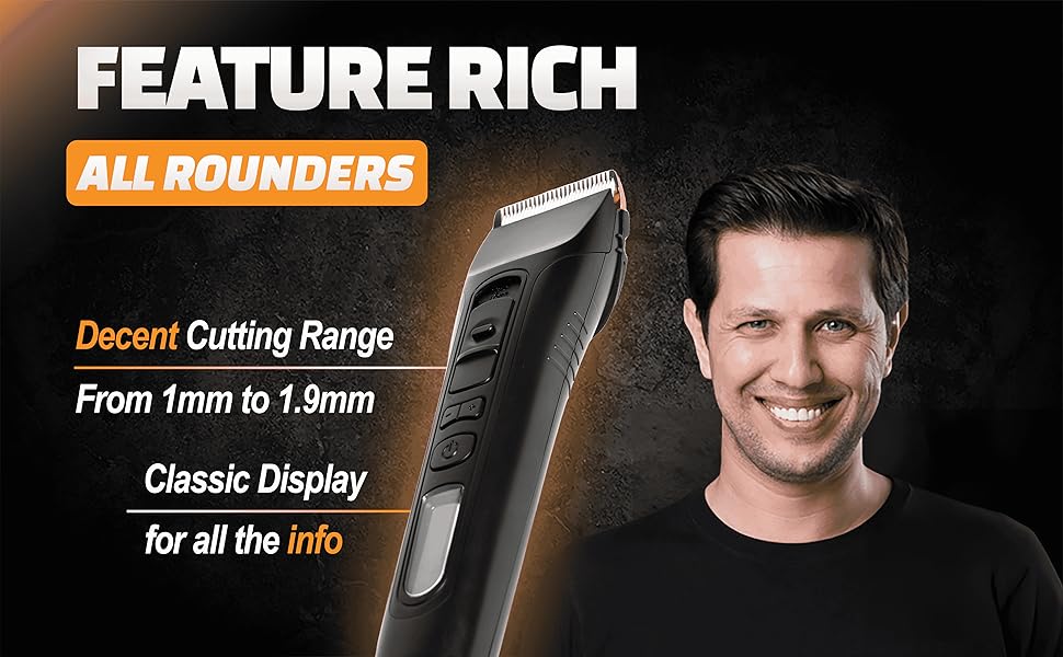 Brio Beardscape V1 Beard Trimmer for Men Professional with Low Friction Ceramic Blade, Cordless Professional Hair Trimmer for Barbers with 4 Hrs of Long Battery Timing, Ideal for Beard & Body (Black)