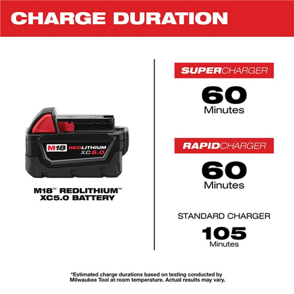 Milwaukee 48-11-1852 M18 REDLITHIUM XC 5.0Ah Ext Capacity Battery Pack (2pc)