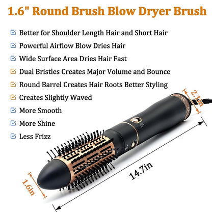 Round Blow Hair Dryer Brush - 1.6 Inch Round Barrel Hot Air Brush Black-gold