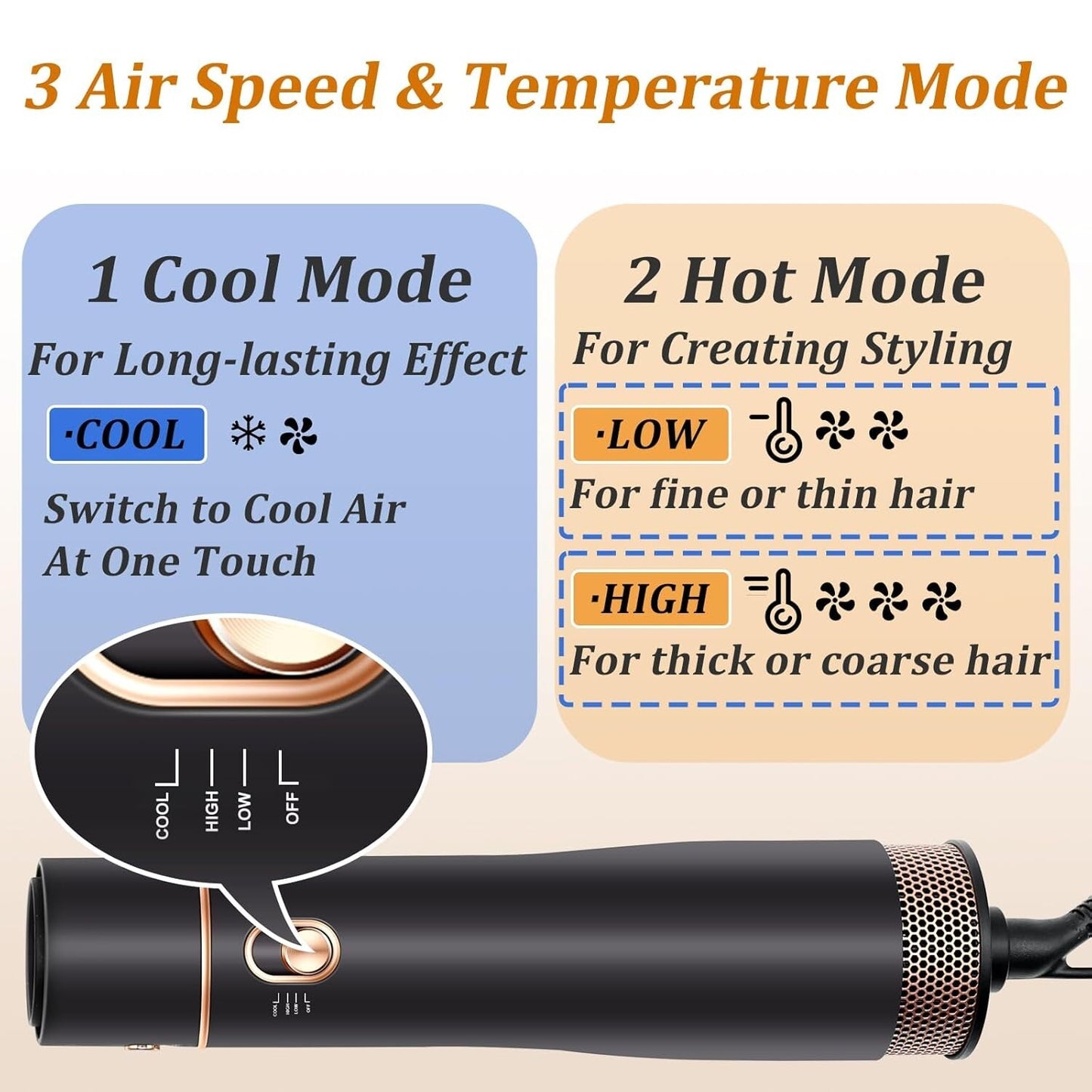 Round Blow Hair Dryer Brush - 1.6 Inch Round Barrel Hot Air Brush Black-gold
