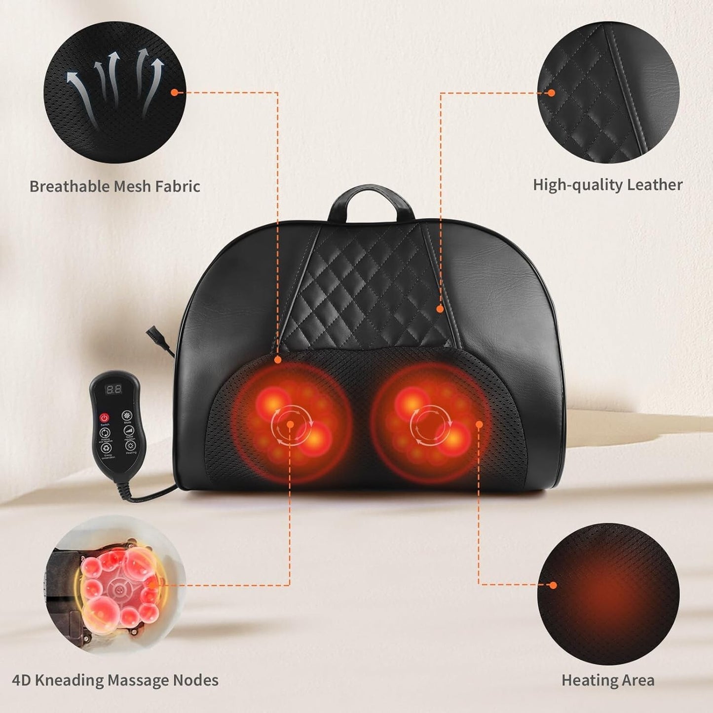 Rechargeable Back and Neck Massager for Pain Relief Deep Tissue Shiatsu Neck