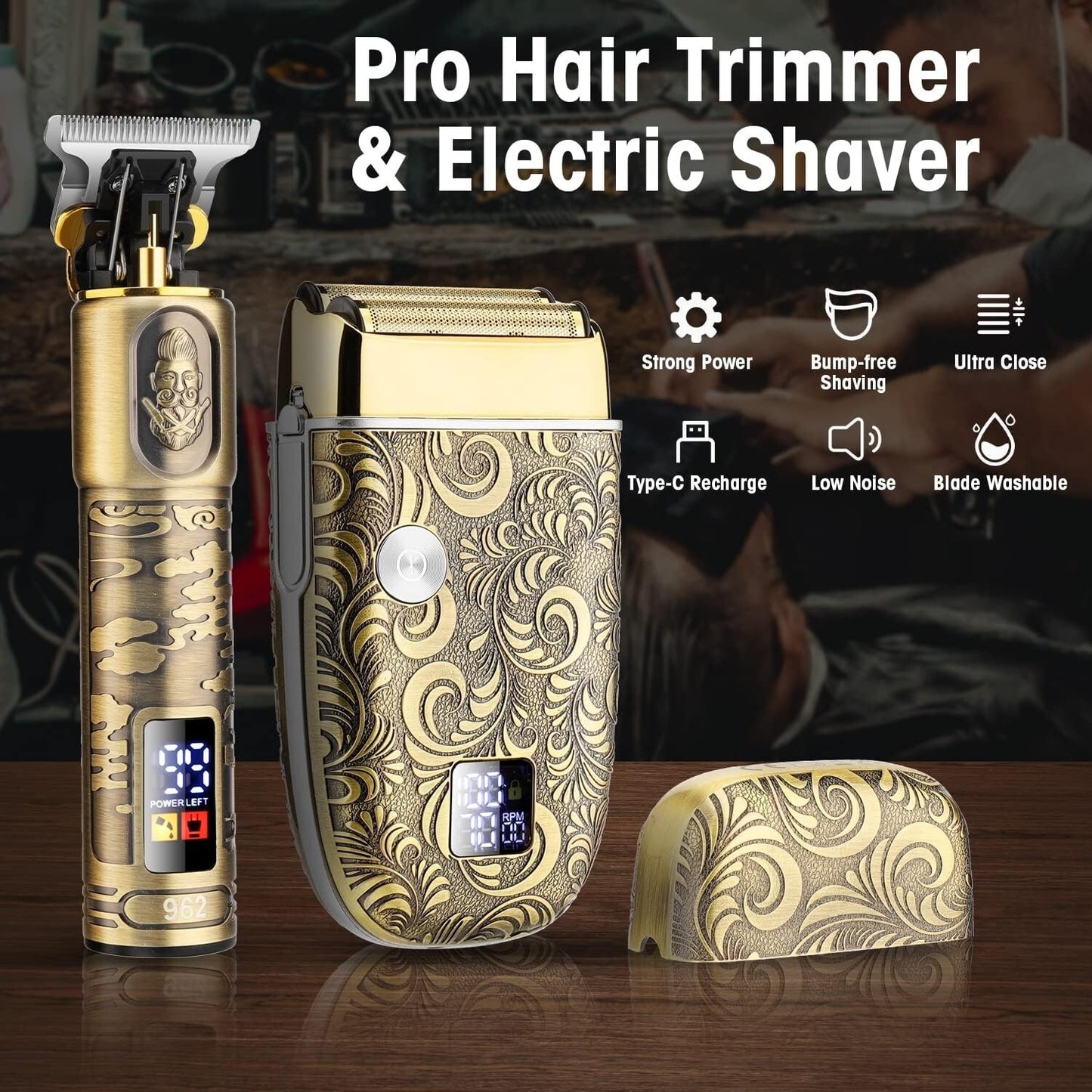 Suttik Electric Razor Foil Shavers Hair Clippers for Men (Bronze)