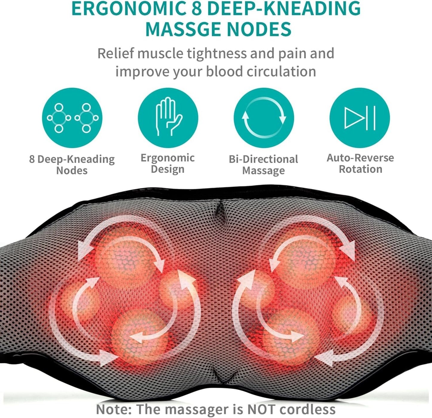 Shiatsu Neck and Back Massager with Soothing Heat, Nekteck Electric Deep Tissue