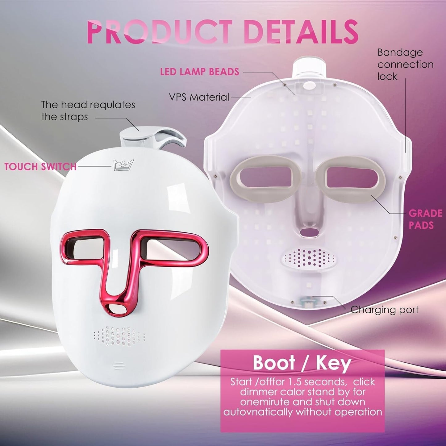 Wireless Red Light Therapy Skin Care Rejuvenation Facial Mask 7 Colors LED