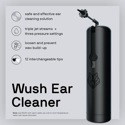 Wush Pro Water Powered Ear Cleaner with 12 Reusable Replacement Tips by Black Wolf - Safe &amp; Effective - Electric Triple Jet Stream with 3 Pressure Settings for Ear Wax Buildup - Ear Wax Removal Kit