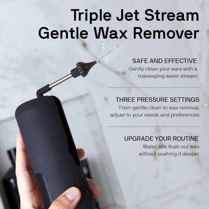Wush Pro Water Powered Ear Cleaner with 12 Reusable Replacement Tips by Black Wolf - Safe &amp; Effective - Electric Triple Jet Stream with 3 Pressure Settings for Ear Wax Buildup - Ear Wax Removal Kit