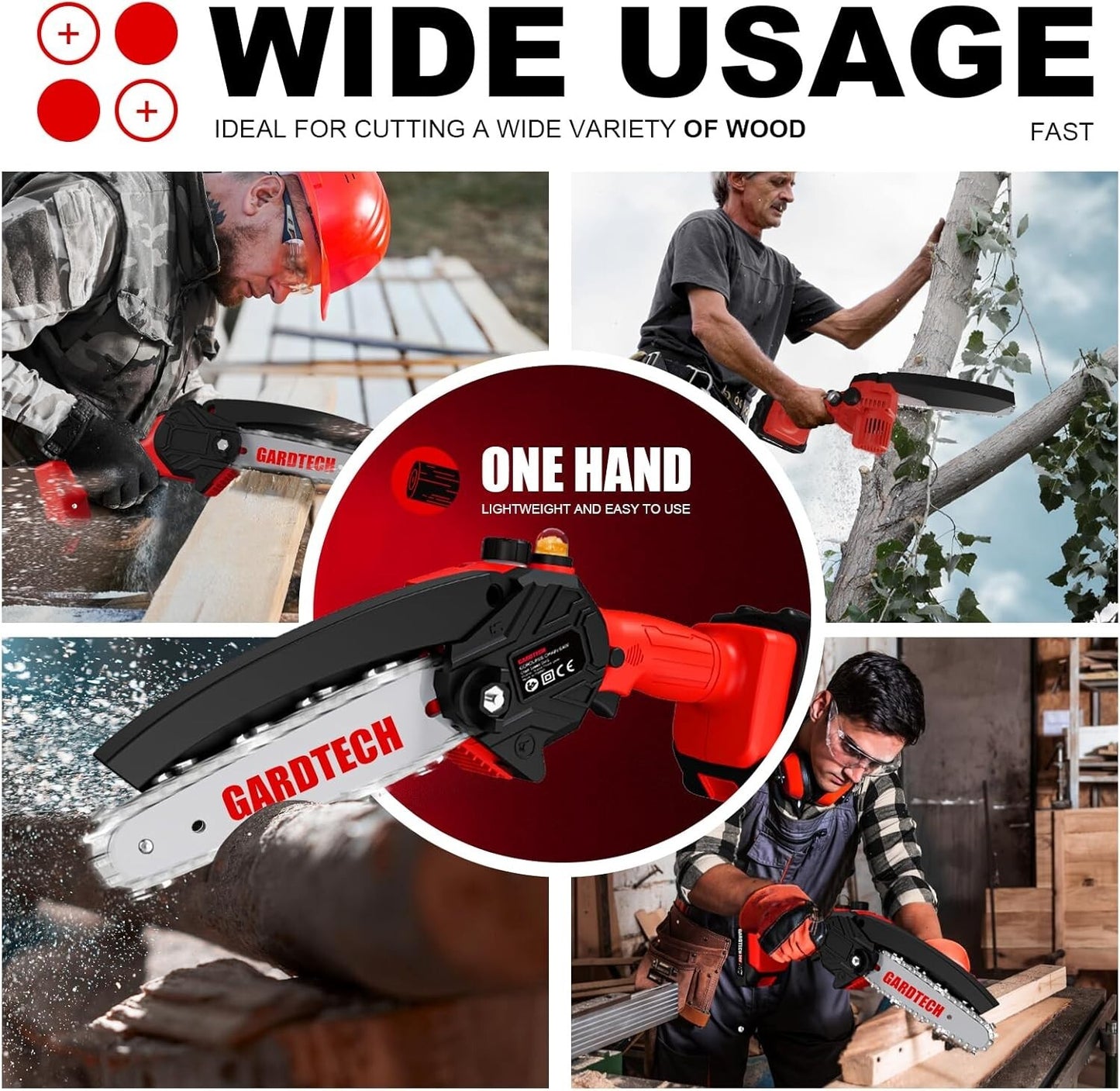 Mini Chainsaw 6 Inch, Gardtech Cordless Portable Electric Chain Saw Handheld Electric Chainsaws with 2023 Upgraded 4 Chains 2 Batteries Good for Olders, DIYer, Gardeners Continuously 2 Hours Work