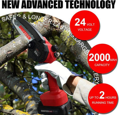 Mini Chainsaw 6 Inch, Gardtech Cordless Portable Electric Chain Saw Handheld Electric Chainsaws with 2023 Upgraded 4 Chains 2 Batteries Good for Olders, DIYer, Gardeners Continuously 2 Hours Work
