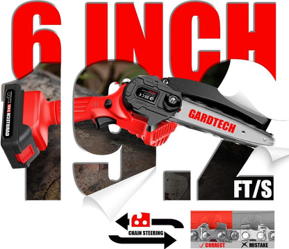Mini Chainsaw 6 Inch, Gardtech Cordless Portable Electric Chain Saw Handheld Electric Chainsaws with 2023 Upgraded 4 Chains 2 Batteries Good for Olders, DIYer, Gardeners Continuously 2 Hours Work