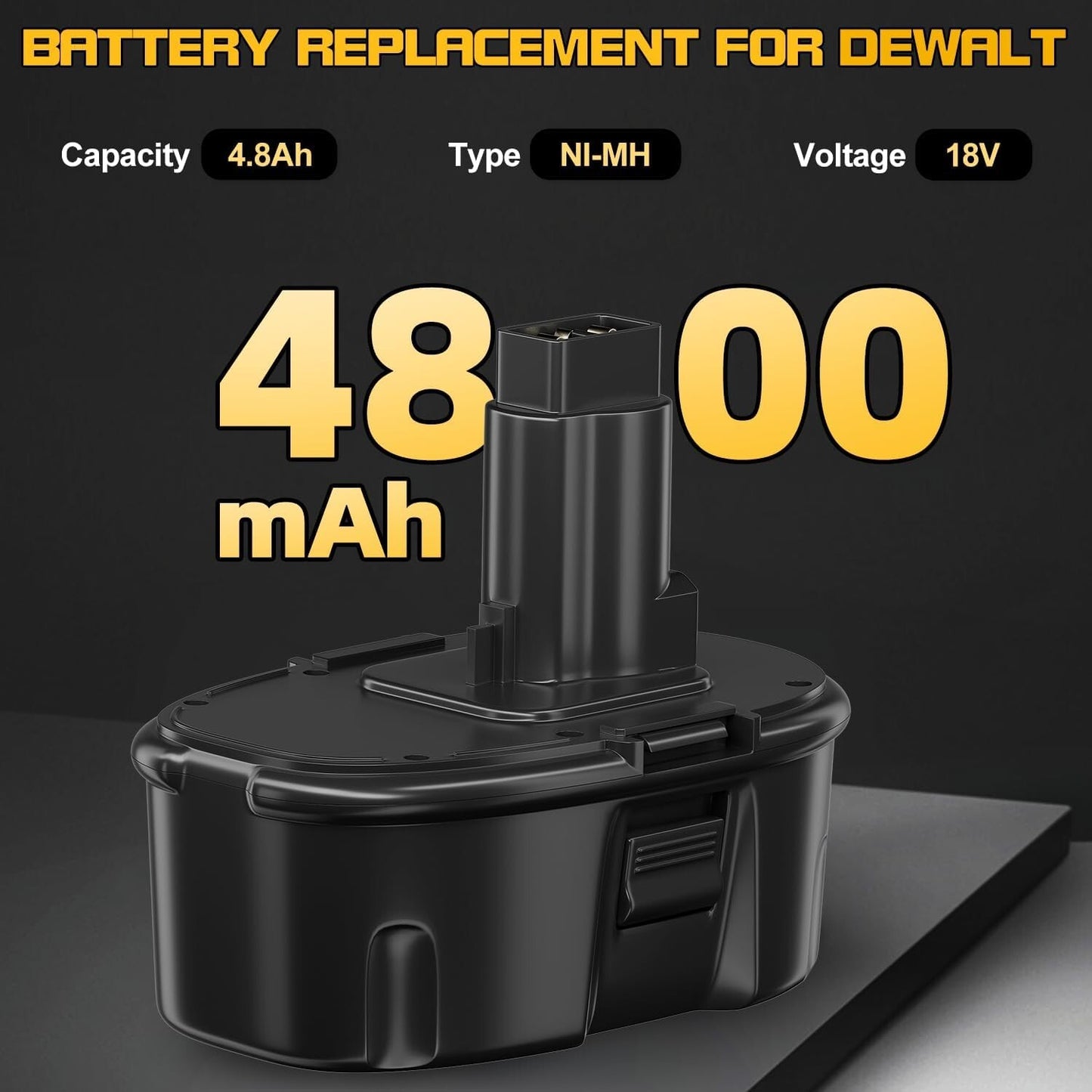PDstation Upgraded 2Pack 4800mAh DC9096 Battery Replacement for Dewalt 18v Batte