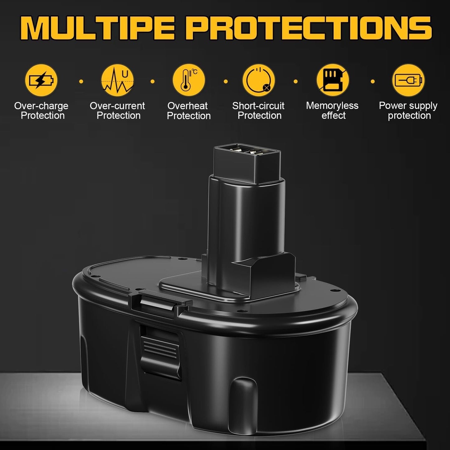 PDstation Upgraded 2Pack 4800mAh DC9096 Battery Replacement for Dewalt 18v Batte