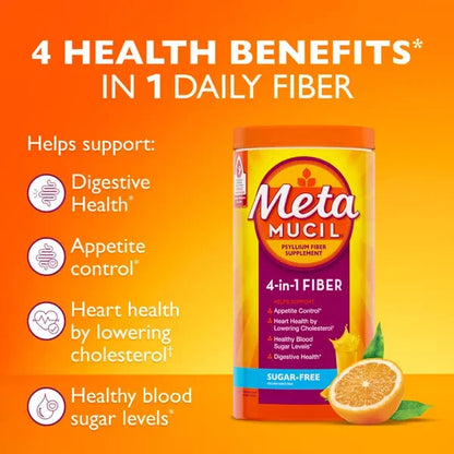 Metamucil Psyllium Fiber Supplement Sugar Free Powder - Orange