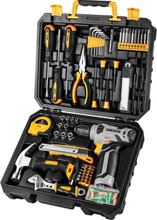 DEKOPRO Drill Bit Set: Tool Set with 8V Yellow Cordless Drill, Home Tool Kit