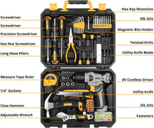 DEKOPRO Drill Bit Set: Tool Set with 8V Yellow Cordless Drill, Home Tool Kit