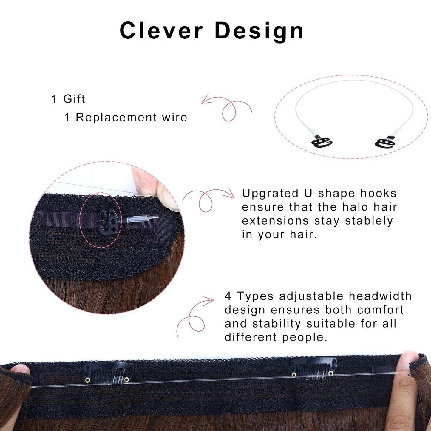 Halo Hair Extensions Thick Invisible Wire Hair Extension 5 Types Adjustable Head