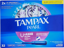Tampax Pearl Tampons Ultra Absorbency with Leakguard Braid, Unscented, 32Count