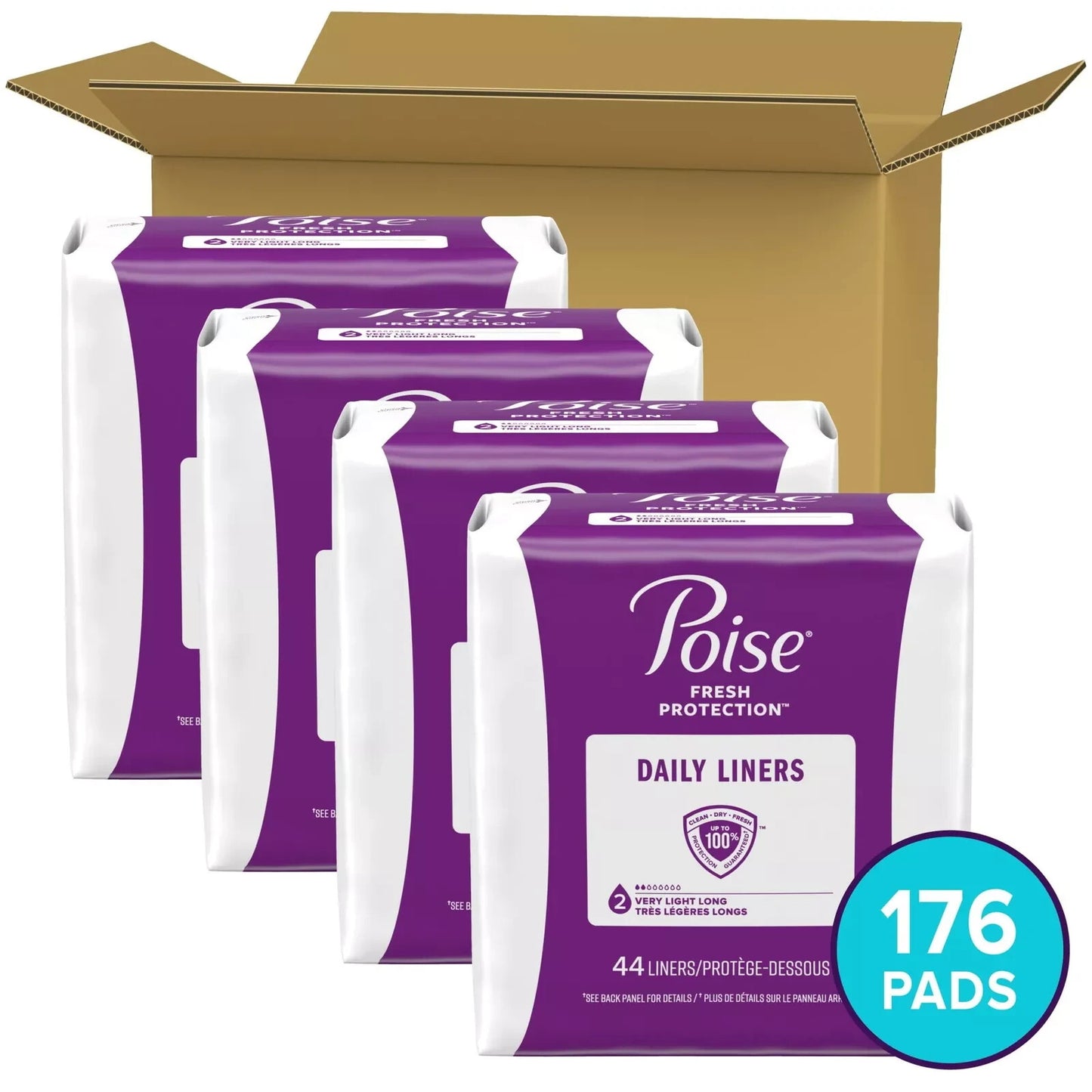 Poise Daily Incontinence Panty Liners, 2 Drop Very Light Absorbency,176 Count