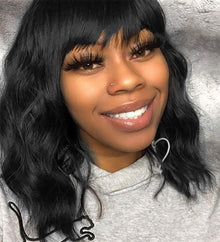 Black Wig with Bangs Wig for Women 12in Short Bob Wavy Curly Wig Natural Black H