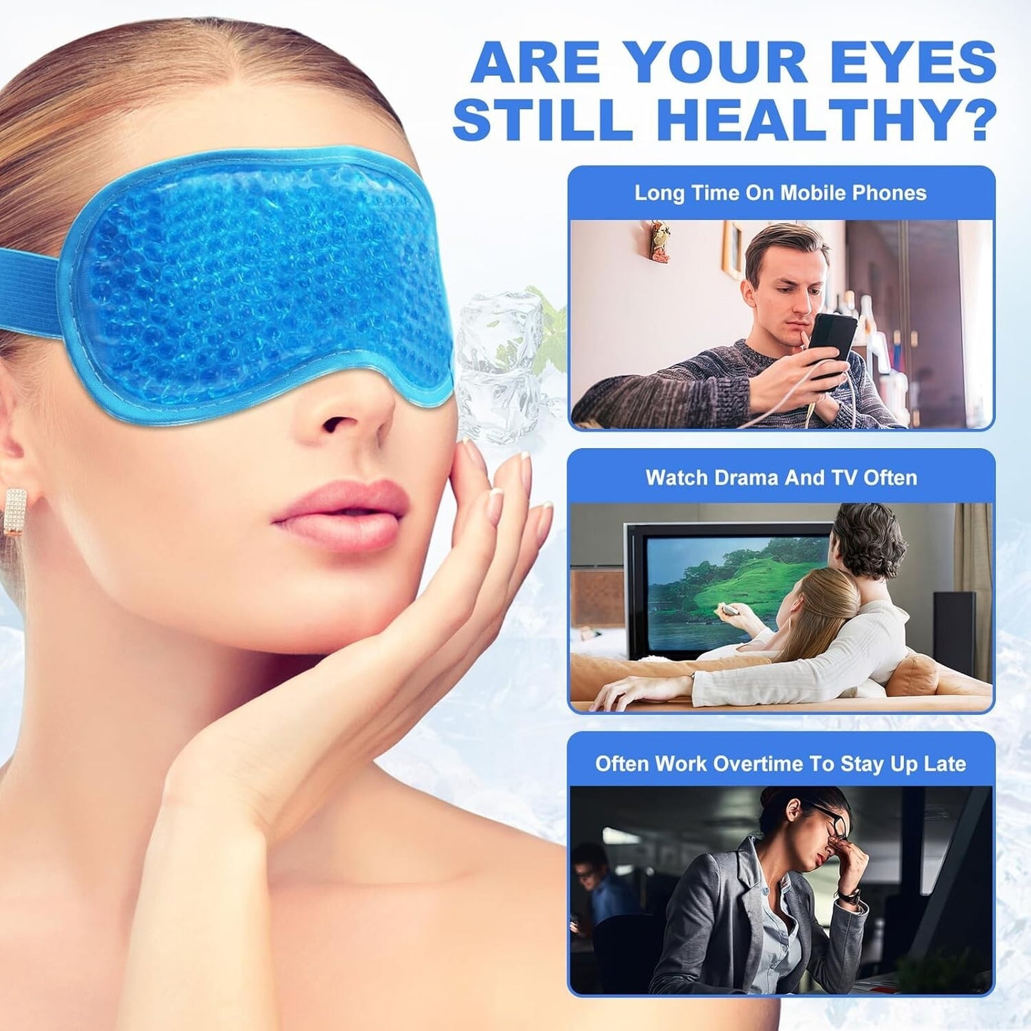 2Pack Cold Cooling Eye Mask, Reusable Hot Colder Therapy Gel Bead 2pcs Blue