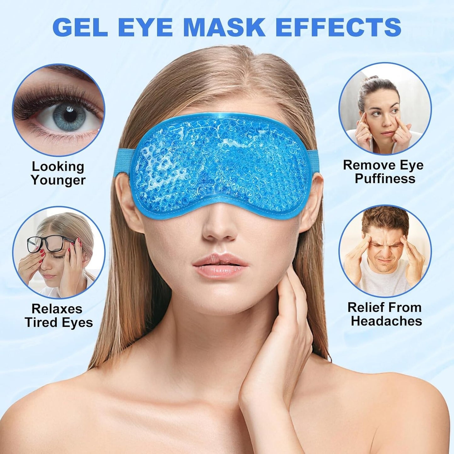 2Pack Cold Cooling Eye Mask, Reusable Hot Colder Therapy Gel Bead 2pcs Blue