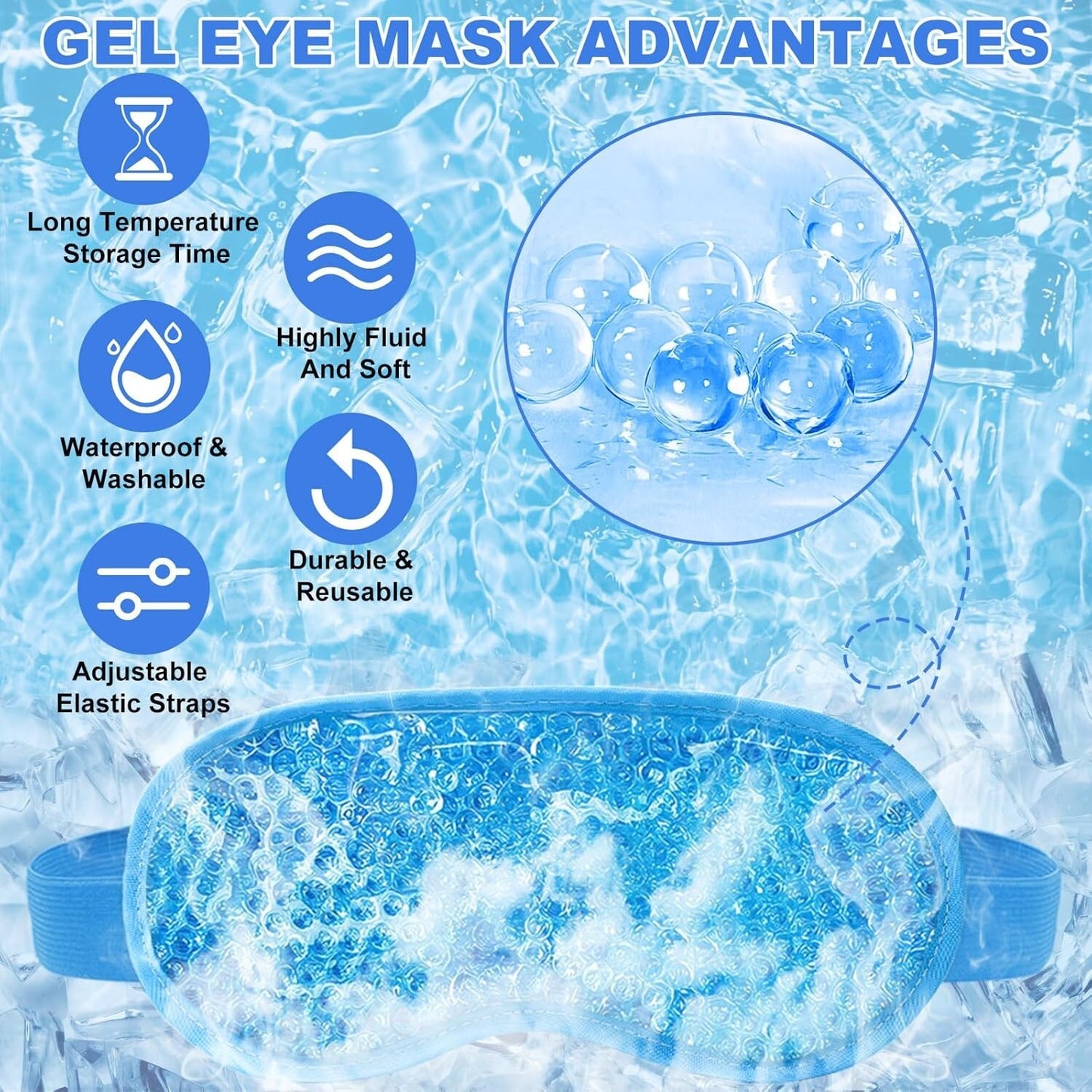 2Pack Cold Cooling Eye Mask, Reusable Hot Colder Therapy Gel Bead 2pcs Blue
