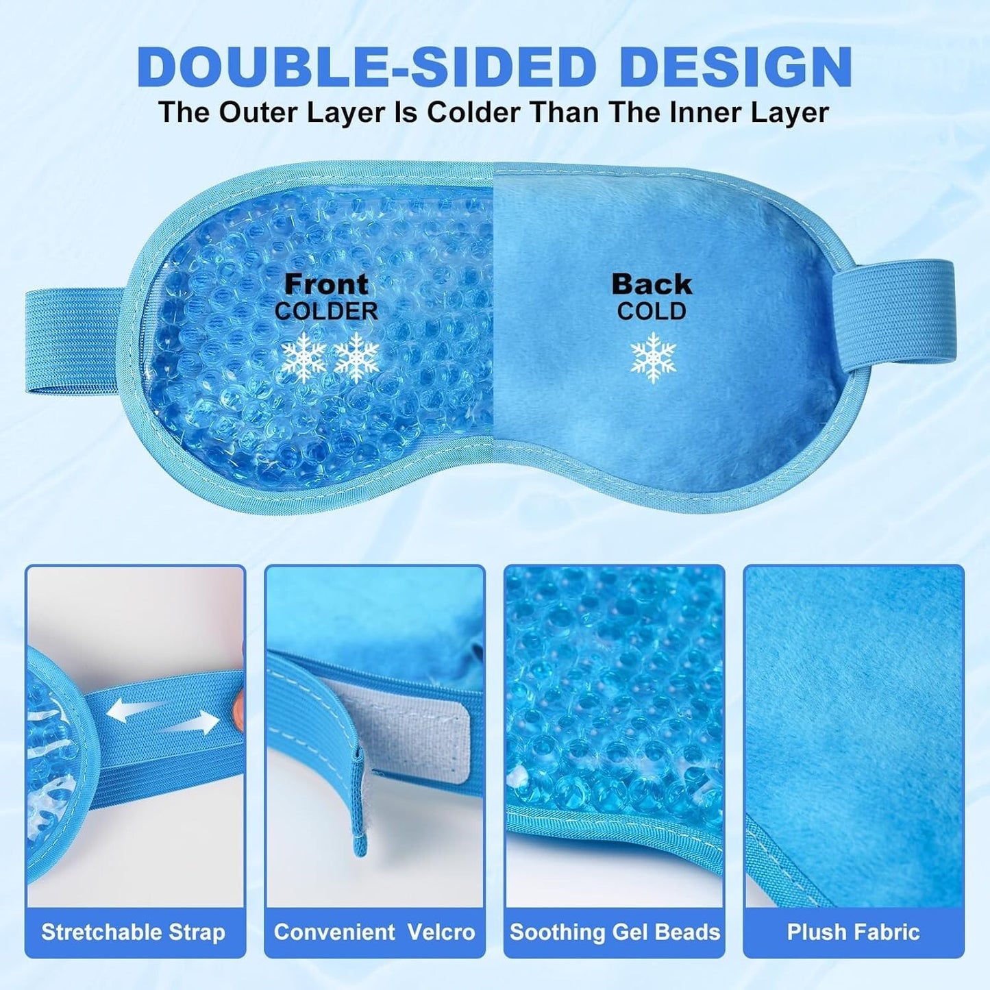 2Pack Cold Cooling Eye Mask, Reusable Hot Colder Therapy Gel Bead 2pcs Blue
