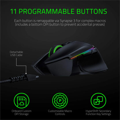 Razer Basilisk Ultimate HyperSpeed Wireless Gaming Mouse w/ Charging Dock: Fastest Gaming Mouse Switch - 20K DPI Optical Sensor - Chroma RGB - 11 Programmable Buttons - 100 Hr Battery - Classic Black