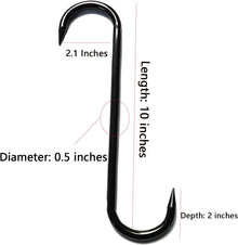 10 Inch Heavy Duty S-Shape Metal Hooks,Rebar Hooks,1/2 Inch Diameter Meat Boning Hook， 2000 lb Holding Capacity，Used for Hoisting，Propane Tank Suspend, Yard and Outdoor Sports (8 pake)