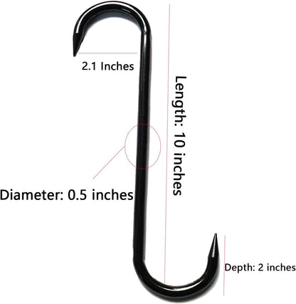 10 Inch Heavy Duty S-Shape Metal Hooks,Rebar Hooks,1/2 Inch Diameter Meat Boning Hook， 2000 lb Holding Capacity，Used for Hoisting，Propane Tank Suspend, Yard and Outdoor Sports (8 pake)