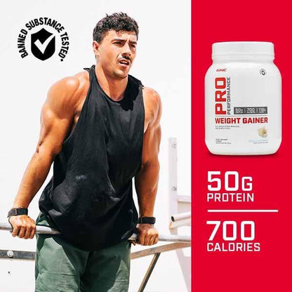 GNC Pro Performance Weight Gainer Protein Powder, 50g Protein, High Calorie, 700 Calories, Supports Mass and Muscle Recovery, MCT, BCAA, 3rd Party Tested, Double Strawberries and Cream, 6 Servings