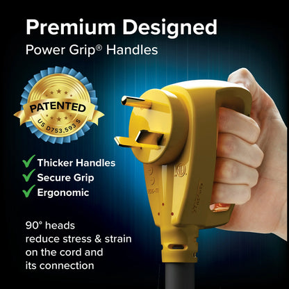 Camco Power Grip 50-Foot 30-Amp EV RV Extension Cord - Copper Wire, Black and Yellow (55197)