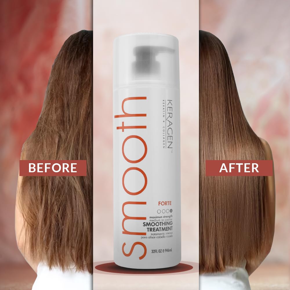 Keragen Brazilian Smoothing Keratin Hair Treatment | Sulfate-Free Blowout System for Dry, Damaged, Curly, or Frizzy Hair | Forte Formula | Medium to Coarse Hair | 32 Oz