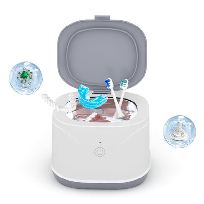 Ultrasonic Retainer Cleaner, Portable Dentures Cleaner Machine with 7.5OZ 46KHz, ATCKIT Dental Cleaner for Mouth Guard, Braces, Aligner, Jewelry, Earring, White