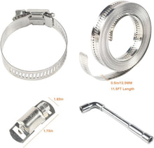 10PCS 304 Stainless Steel Worm Gear Hose Clamps 13-19MM+Cut-To-Fit 11.5 FT Metal Strap Large Adjustable Band Duct Pipe Metal Clamp Strapping+10 Fasteners +2Wrench