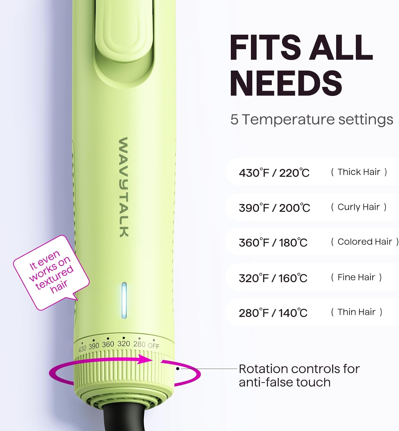 Wavytalk Airflow Styler Curling Iron, Cool Curl, 360° Cool Air Lock in Style for Lasting Curls, Reduces Damage, 2 in 1 Hair Straightener and Curler, 1 Inch, Anti-Scald for Short Long Hair, Green