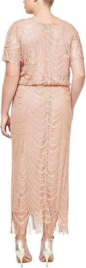 S.L. Fashions Women's Plus Size Metallic Blouson Crochet Dress Size 14W