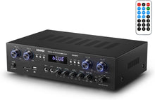Donner Bluetooth 5.0 Stereo Audio Amplifier Receiver, 4 Channel 440W Peak Power Home Theater Stereo Receiver with USB, SD, FM, 2 Mic in Echo, RCA, LED, Speaker Selector for Studio, Home - MAMP5