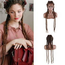 Kalisa Ombre Brown 4 Twist Lace Front Braid Wig Nature Looking with Baby Hair Synthetic Wigs Hand Tied Heat Resistant Fiber 4 Braided Daily Wear Wigs for Women 30 Inches