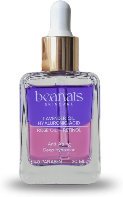 Beanats Hypoallergenic Anti-Aging Serum Hyaluronic Acid + Lavender Oil | Retinol + Rose Oil reduces wrinkles and lines by regeneration of skin cells. COLLAGEN BOOST | VITAMIN A + E |%100 natural oils