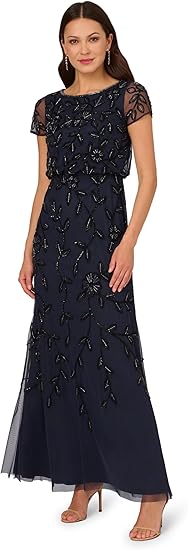 Adrianna Papell Women's Blouson Beaded Long Dress Size US 8